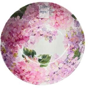 Large 12" Serving / Salad Bowl Hydrangea Floral Pink Purple Flowers Shabby Chic